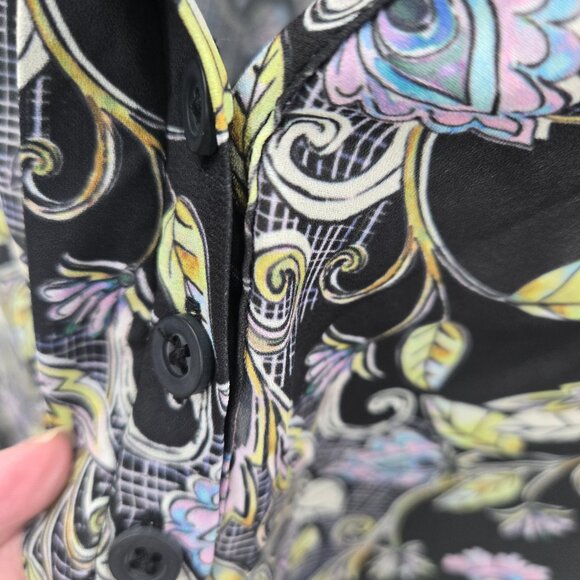 Torrid Harper Black Paisley Gold Leaf Pullover V-Neck Blouse Size 1/1X - Picture 11 of 16